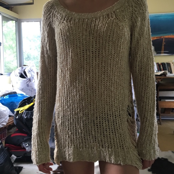 tan LF sweater dress with side cuts - Picture 2 of 3